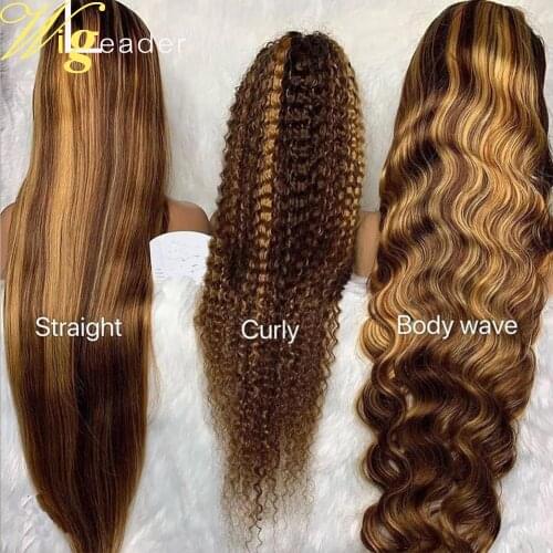 Wigleader Preplucked Human Hair Lace Front Wig Highlight Straight 180% 13x6 Lace Frontal Wigs Curly Lace Frontal Wigs Swiss Lace