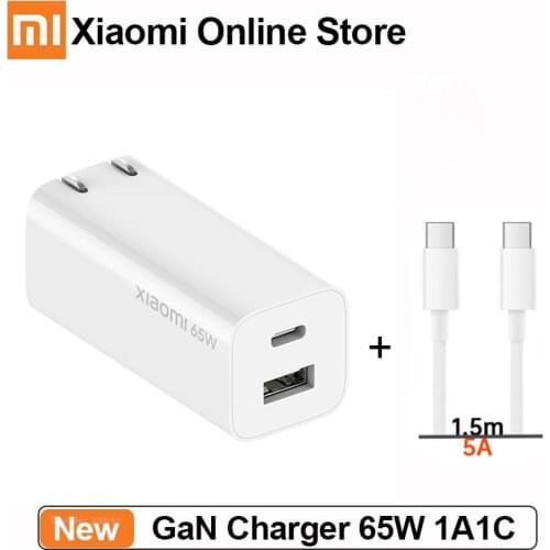 Xiaomi GaN Charger 65W 1A1C With 5A Type-c Charging Cable For xiaomi Smartphones notebook Dual Port fast charger