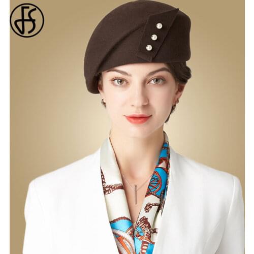 FS Vintage Wool Fedora Hat Women Red Church Fascinator Hats Pink Black Wedding Hat Ladies Felt Mesh Gauze Beaded Pillbox Hats