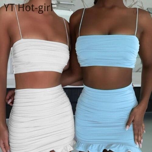 2021 Spring Women Dress 2 Piece Set Bodycon Sexy Ruffles Off Shoulder Crop Top Summer Robe Casual Short Beach Vestidos