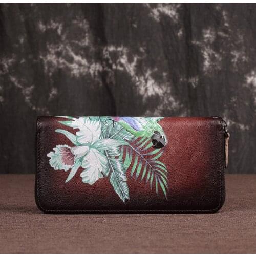 Genuine Leather Woman Wallet Handmade Long Purse Vintage Solid Cowhide multiple Card Holder Retro Clutch Fashion Standard Wallet