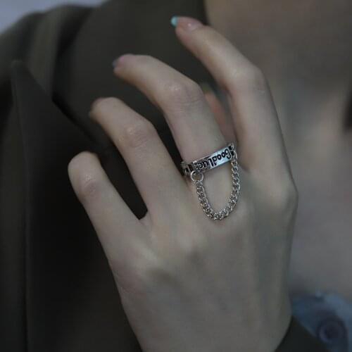 Retro Neutral Multi-layer Chain Goodluck Dark Wide Ring for Women Opening Student Ring Hip-hop Punk Trend New 2021