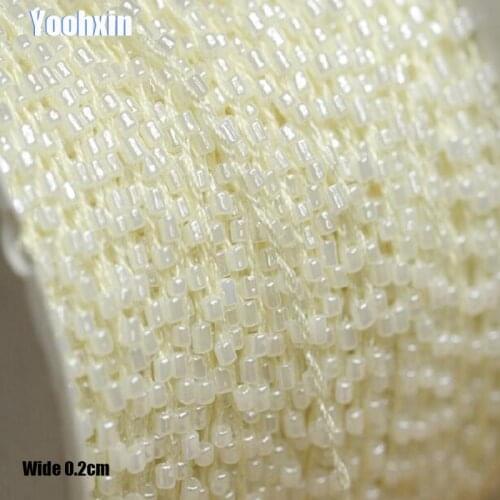 0.2CM Wide Fashion beads Embroidery beige flower lace fabric trim ribbon DIY sewing applique collar cord wedding guipure decor