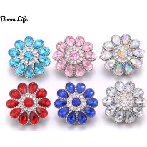 10pcs/lot New Snap Jewelry Crystal flower 18mm Snap Buttons Women Charm Bracelet & Bangle Snaps Buttons Jewelry