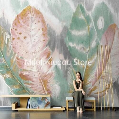 Milofi custom 3D wallpaper mural Nordic personality abstract color feather living room background wall decoration painting wallp