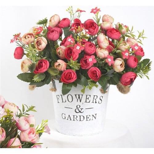 5 Forks 13 Flowers Artificial Camellia Buds Flowers Silk Flower Small Bouquet Wedding Party Decoration Home Table Decor