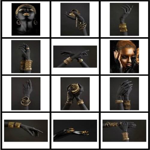 5D DIY diamond painting with black and gold hands and gold bracelets with round diamond embroidery and cross stitch diamond Mosa