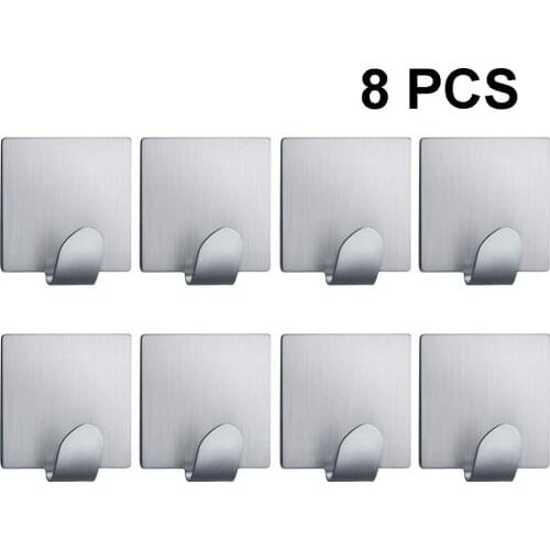 8Pcs Adhesive Hooks Wall Hooks Hanger Waterproof Stainless Steel Hooks for Hanging Robe Coat Towel Keys Bag Towel Hook 35x35mm