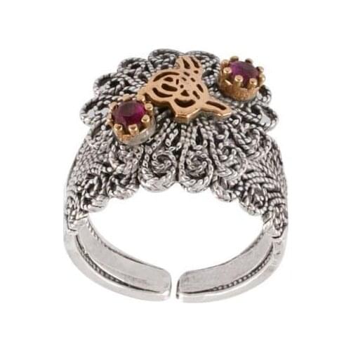 925 Sterling Silver Ruby Filigree Ring Inlaid Mardin Assyrian Turkish Adjustable Finger Width Women Jewelry Ottoman Tughra