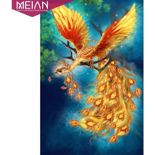 Meian 5D Diamond Paintings Diy Peacock Diamond Embroidery Animals Diamond Mosaic Pasted Cross Stitch Craft Phoenix new