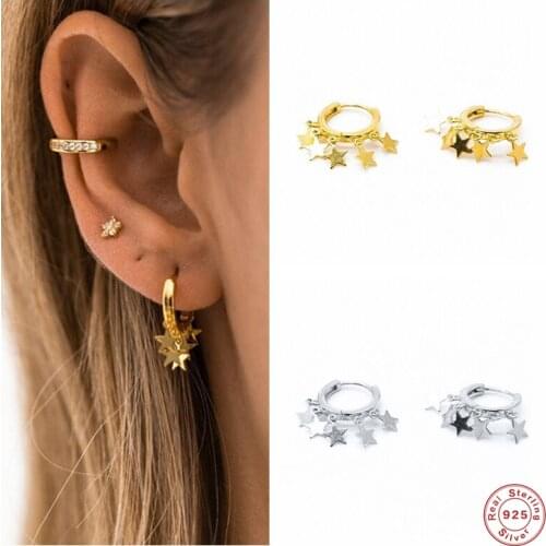 BOAKO 925 Sterling Silver Gold Five Pendants Star Charm Hoop Earrings For Women Fashion Huggie Earrings Party Fine Jewelry Gift