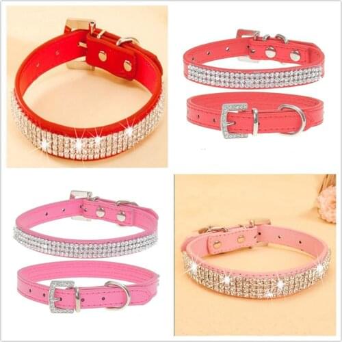 Blingbling Rhinestone PU Leather Crystal Diamond Puppy Collar Pet Dog Collars