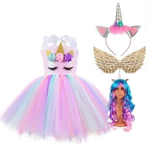Kids Unicorn Dress for Girls Flower Ball Gown Baby Girl Princess Dresses for Party Christmas Costumes Children Clothing