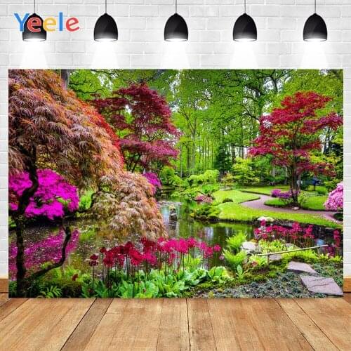 Yeele Spring Park Purple Flowers Green Tree Plant Creek Water Background Photography Photo Studio for Decoration Customized Size