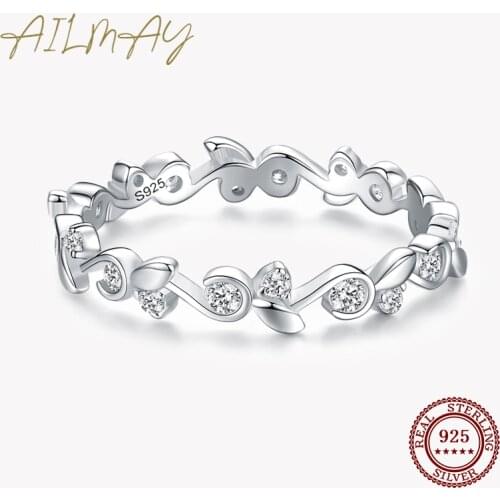 Ailmay Hot SaleFashion 925 Sterling Silver Simple Stackable CZ Finger Rings For Women Minimalist Fine Jewelry 2021 New Style
