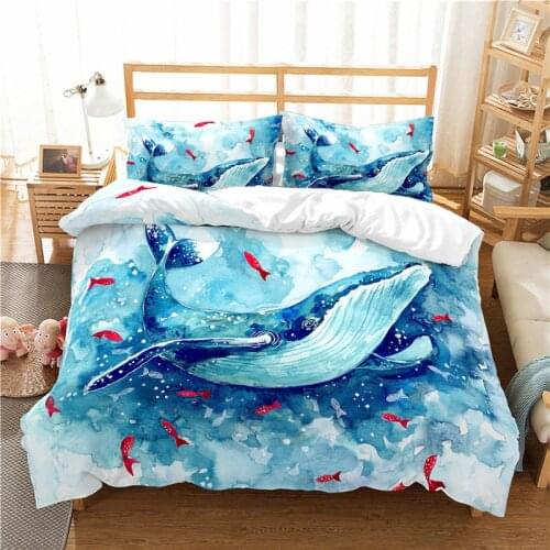 Luxury 3D Ocean Animal Print 2/3Pcs Kids Bedding Set Comfortable Whale/Shark Duvet Cover Pillowcase Home Textile Queen/King Size