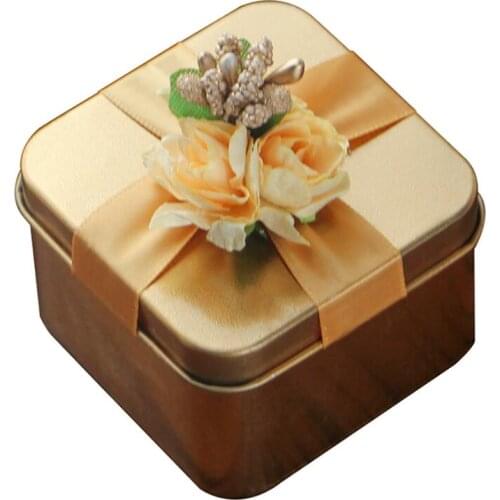 Metal Candy Boxes Square with Flowers Gold Red Purple Blue Color Wedding Beautiful Favor Gift Box LX7391