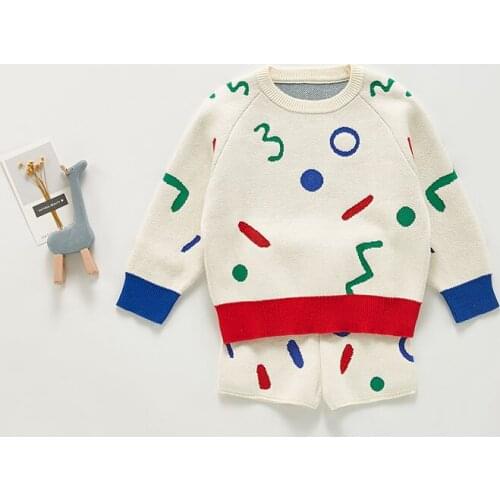 MILANCEL 2021 Autumn Baby Clothing Set Toddler Sweaters and Shorts 2 Pc Boys Suit Geometry Style Girls Clothes Set