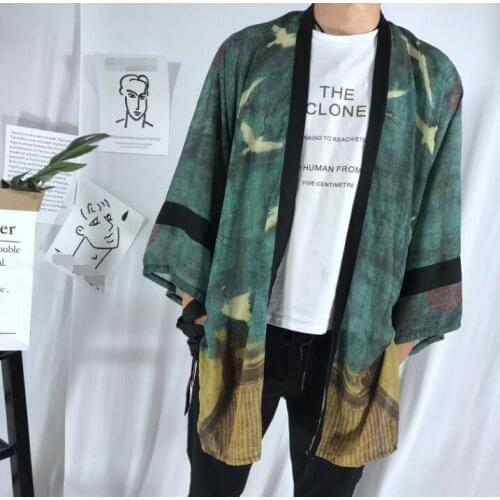 Fashion Chiffon Coat Japanese Kimono Cardigan Kimono Woman Man Loose Thin Outer Garment