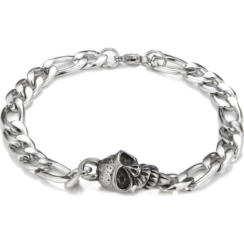 2021 Fashion Glamour Jewelry Stainless Steel Skull Bracelet Retro Titanium Steel Couple Bracelet Accessories Pulseras Mujer