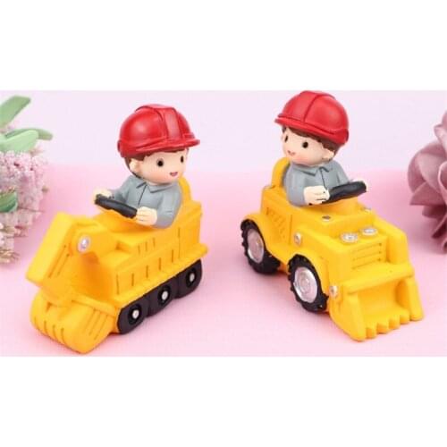 Cartoon Toy Ornament Home Decor Desktop Craft Figurines Bulldozer Excavator Cake Decoration Accessories Car Adornment Boy Dreams