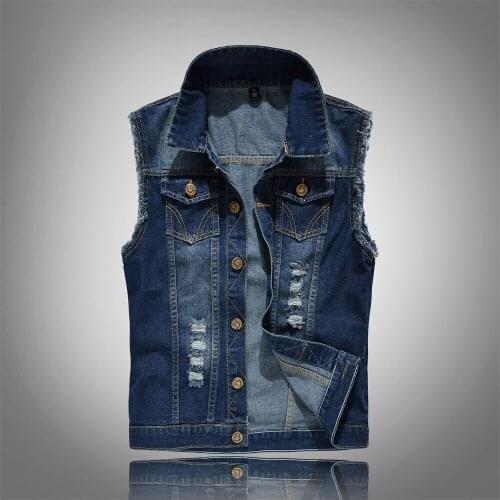 New 2020 Size S-6XL Denim Vest Mens Jacket Sleeveless Casual Waistcoat Mens Jean Coat Ripped Slim Fit Male Jacket Cowboy