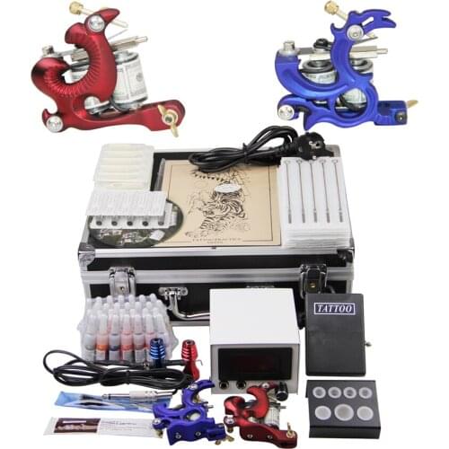 Tattoo permanent makeup kit permanent eyebrow lip body art set 2 top tattoo gun 28 color inks YLT-118