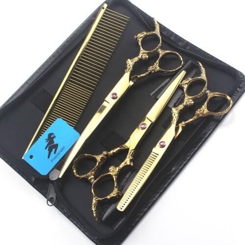 Gold 7 inch Japan 440c Pet Scissors Set Grooming Tools kits Professional Dog Hairdressing Shears for Haircut Puppy Cat