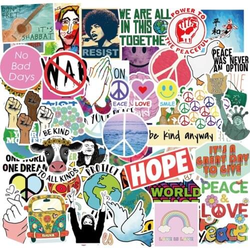 50Pcs/pack Retro Hippies Stickers Love And Peace For Motorcycle Laptop Luggage Skateboards PVC Waterproof Diary Stationery LD