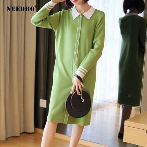NEEDBO Winter Dresses Casual Long Sleeve Slim Autumn Dress Knitted Long Sweater Dress Female Elastic Cute Sweet Dress Vestidos