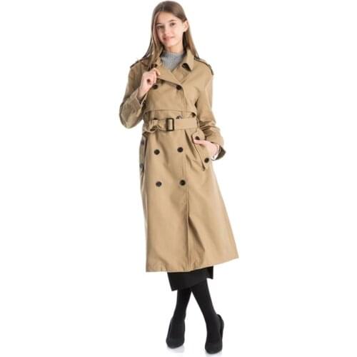 New Korea long Windbreaker coat Spring autumn casual solid color double-breasted coats belt office coat Slim womens coats trend