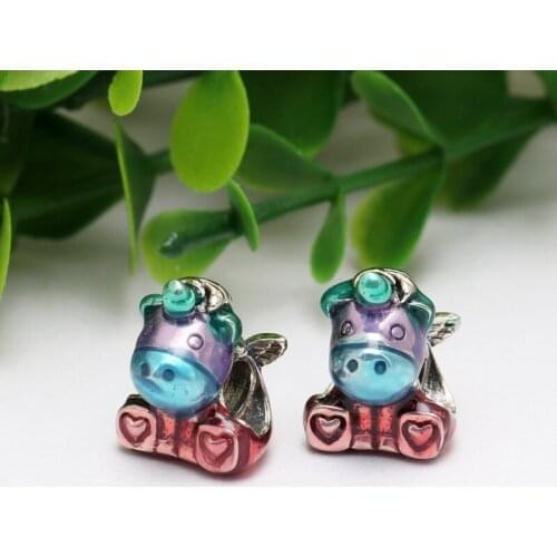 New Original 925 Sterling Silver Beads Colourful Rainbow Bruno Unicorn Charm Fit Pandora Bracelets Women DIY Jewelry Dropship
