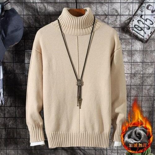 New style Plush simple solid color versatile high collar sweater mens knitting bottoming fashion