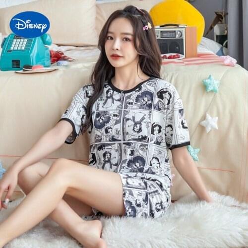 Disney Donald Duck Mickey Snow White Anime Cartoon Pajamas Ladies Summer Short Sleeve Shorts Loose Female Couple Home Service