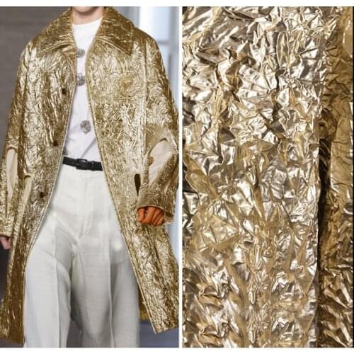 Gold high temperature folds folds paper feeling coating bronzing polyester special windbreaker base cloth dress fabric