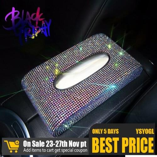 Luxury Rhinestone Tissue Box Holder for Car Paper Case Napkin Holder Full Diamond Bling Bling Car Accessories for Girls Women