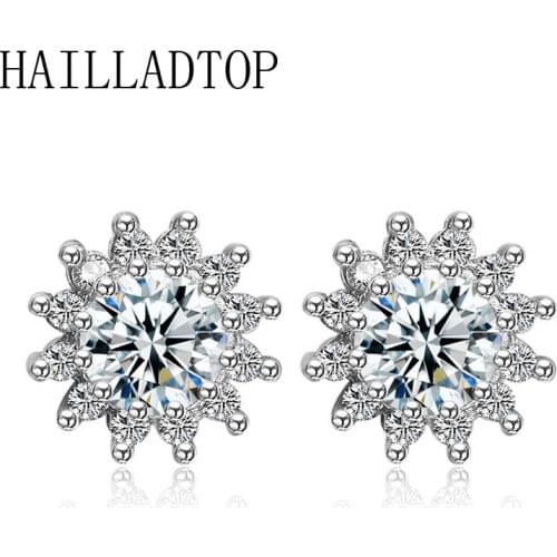 Sun Flower Stud Earring Clear Stone Full of Drill Ear Earring Crystal Stud Earrings Party Jewelry Cubic Zirconia Ear Decoration