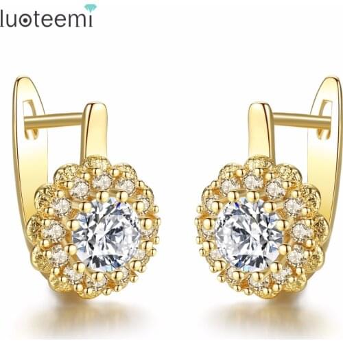 LUOTEEMI Fashion Trendy Shiny Gorgeous Flower Shape Hoop Earrings Luxury AAA CZ Part For Women Girl Jewelry Accessories Gift