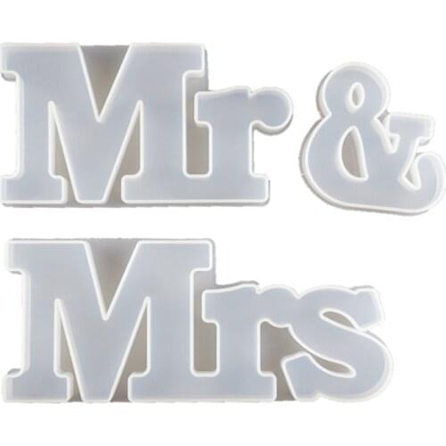 Mr Mrs Letter Crystal Epoxy Resin Mold for Diy Wedding Decoration English Word Combination Silicone Mold