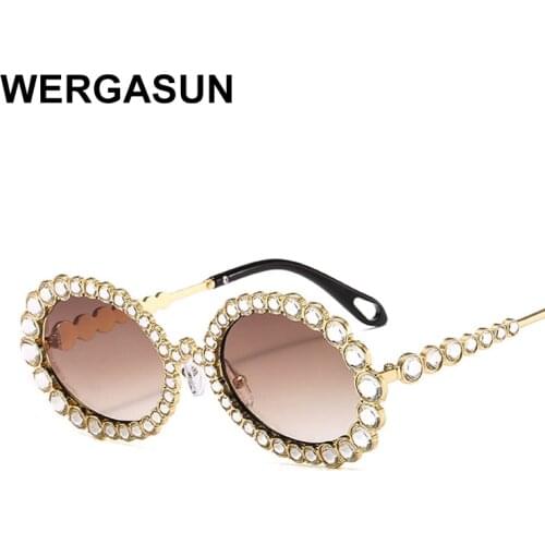 WERGASUN Luxury Rhinestone sunglasses women oval bling diamond brand sun glasses fashion female shades round oculos De Sol