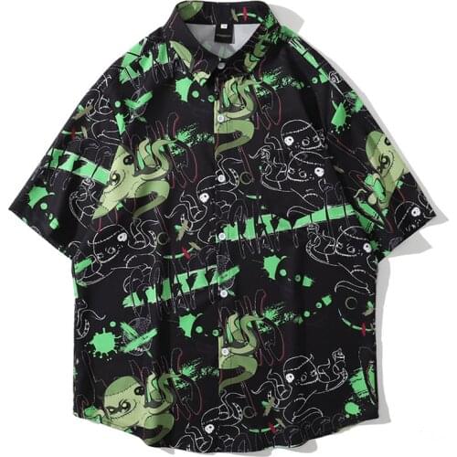 Harajuku Oversize Loose Animal Printed Shirt Blouse Men Women Short Sleeve Summer Top 2021 Hawaiian Holiday Beach Clothes Tops