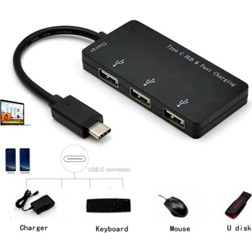 USB-C Type-C to 3 Ports HUB USB 2.0 Female & 65W PD Power Adapter for Laptop Cell Phone Tablet for ipad pro for google pixel 3