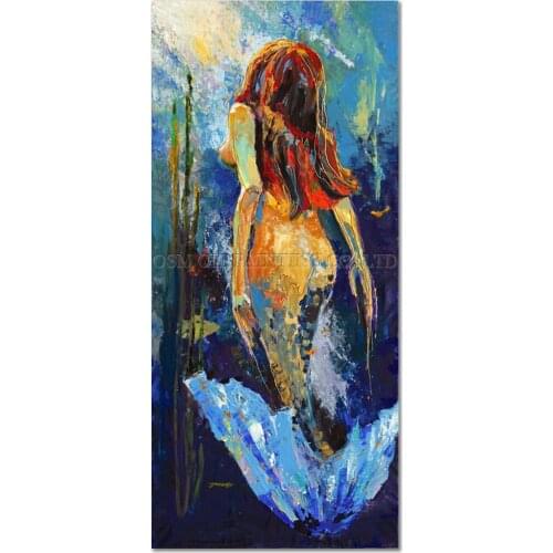 High Skills Artist Handmade Beautiful Cartoon Portrait Oil Painting on Canvas Abstract Sea Maid Oil Painting for Living Room