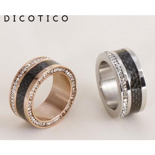DICOTICO High Quality Stainless Steel Tri-Color Round Rings For Women Zircon Classic Finger Rings Mujer Anillos Jewelry Party