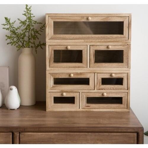 Sundries solid wood desktop cosmetics storage box drawer office storage Japanese jewelry multi-layer finishing cabinet LB62416