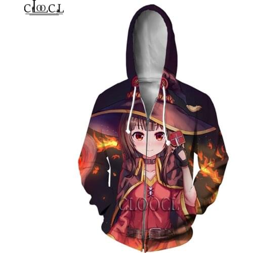 HX Funny Anime Girl Megumin Konosuba 3D Print Zipper Hoodie Men Women Fashion Autumn Hoody Hip Hop Harajuku Coat Drop Shipping