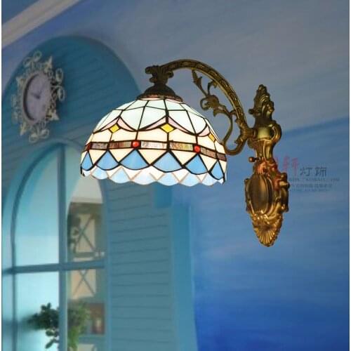 Bathroom mirror lamp Tiffany Mediterranean Mermaid blue single head lamp bedside wall lamp