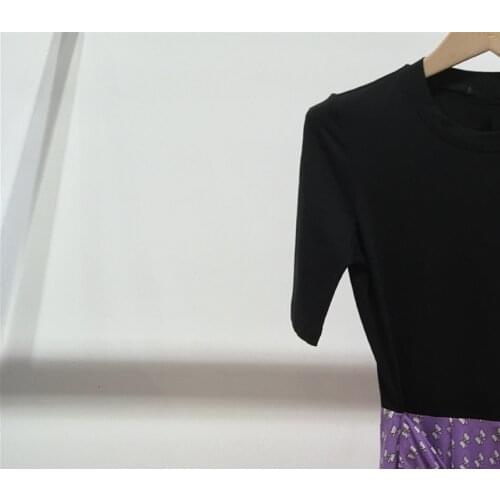 Early Autumn Womens Short Sleeve Midi Dress Fake Two Pieces Polka Dot Stitching O-Neck 2021 New Ladies Irregular Robe