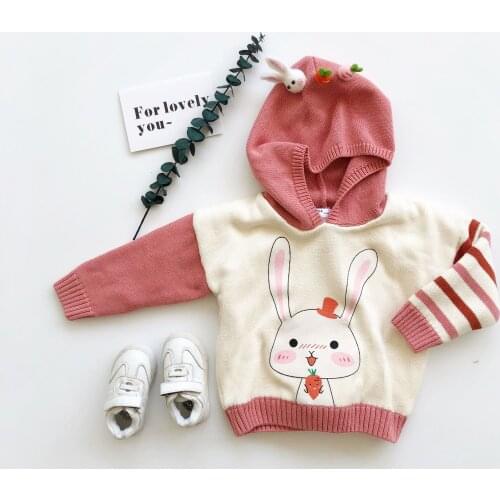 Tonytaobaby Winter New Baby Sweater Girls Plus Velvet Padded Sweater Rabbit Hooded Sweater