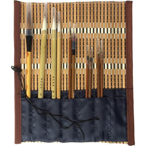 Writing Brush Chinese Calligraphy Brush Set Japanese Painting Drawing Brushes 10 Piece/Set with Roll-up Bamboo Brush Holder